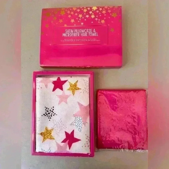Arcadia Other - Satin Hot Pink Pillowcase & Star Print Microfiber Hair Towel Arcadia Beauty NEW